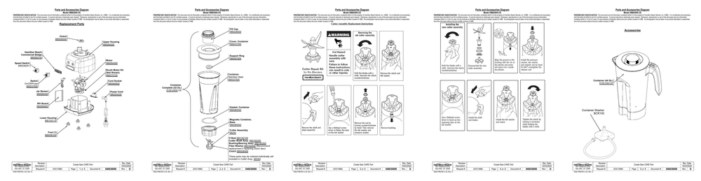 Diagram Diagram and Parts List for HBB250S-CE  Hamilton Beach Blender